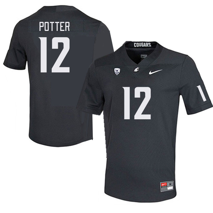 Men #12 Jaxon Potter Washington State Cougars College Football Jerseys Stitched Sale-Charcoal